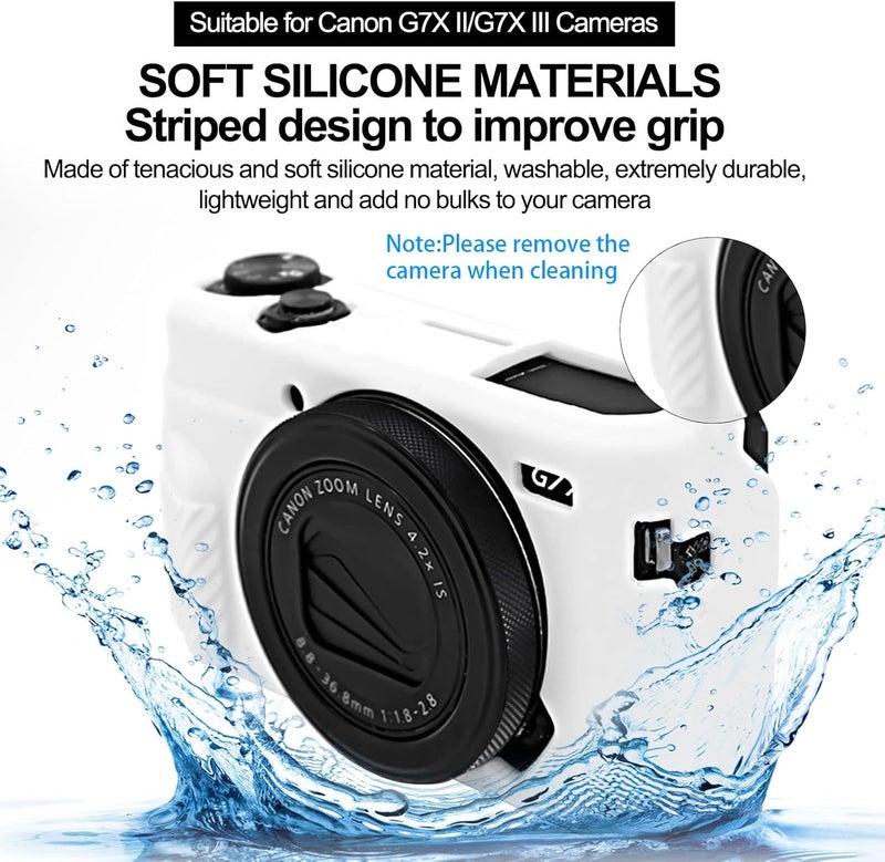 Easy Hood حافظة G7X Mark II لكاميرا G7X، غلاف سيليكون ناعم واقي لكاميرا كانون باورشوت G7X Mark II DSLR (أبيض) - Image 3
